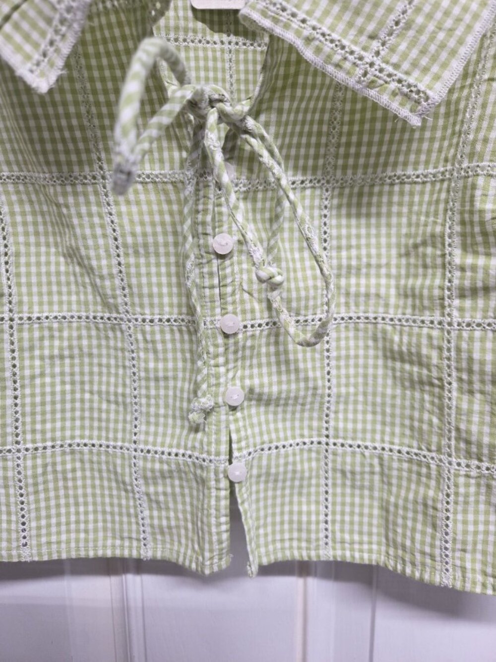 Free People Light Green Gingham Tie-Front Crop Top - Picture 3 of 9